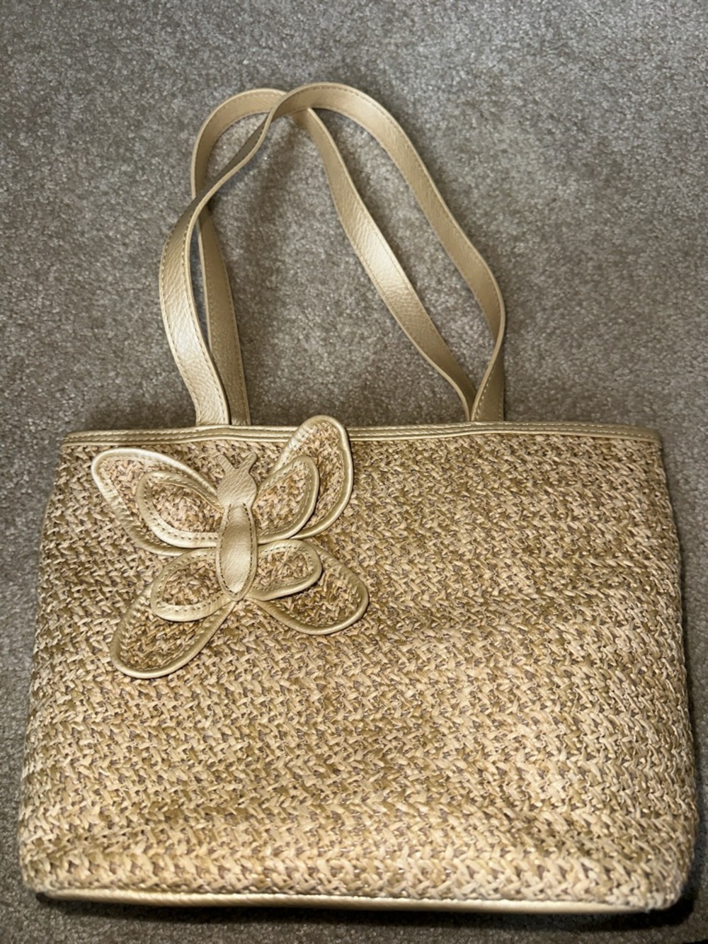 Gold Woven Butterfly Tote Bag - Picture 1 of 3